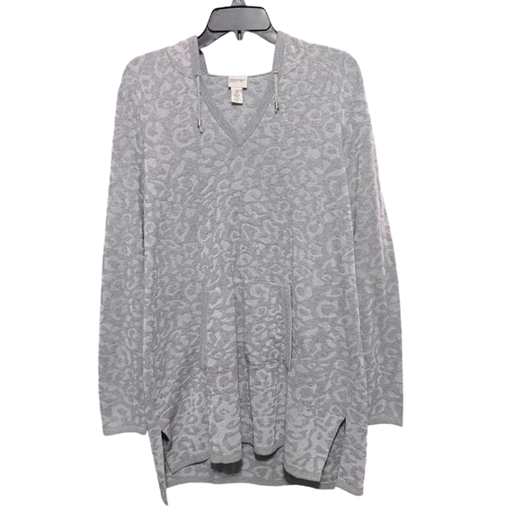 Chico's Silver Gray Leopard Print Pullover Hoodie Top Women's Size 2 - Large - Picture 9 of 9
